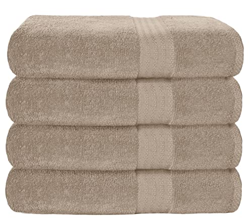 GLAMBURG Premium Cotton Bath Towel Set - Ultra Soft, Highly Absorbent, Natural - Tan, 4 Pack 27x54