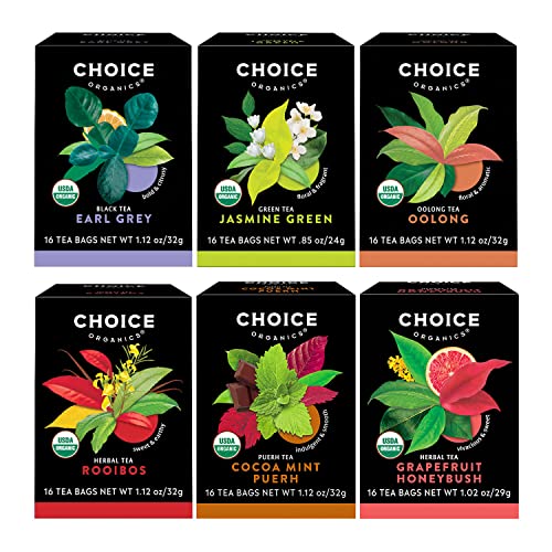 Choice Organics Tea Sampler - USDA Organic, Non-GMO, Fair Trade - 96 Bags of 6 Varieties