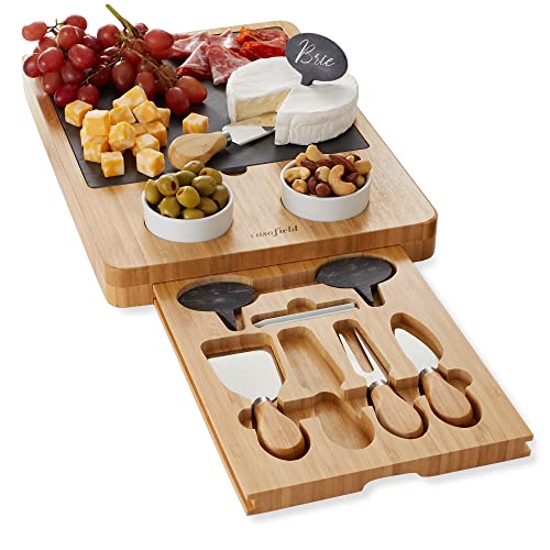 Casafield Charcuterie Board - Bamboo Cheese Set with Utensils, 2 Bowls, and Labels - 15.25x10.5in