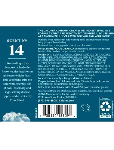 Caldrea Hand Lotion - Hydrates Dry Hands, Shea Butter & Aloe Vera, Basil Blue Sage Scent - 10.8oz