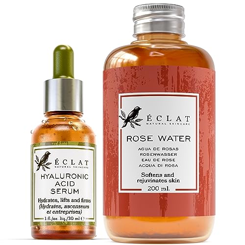 Rose Water Toner & Hyaluronic Acid Combo - Hydrates, Purifies, 100% Vegan - 8oz