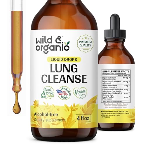 Wild & Organic Lung Cleanse Tincture - Herbal Detox with Mullein Leaf, Vegan - 4 fl oz