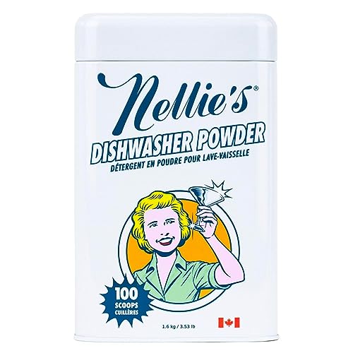 Nellie's Dishwasher Powder - Tough on Grease, Plant-Based Ingredients, 100 Scoop Tin