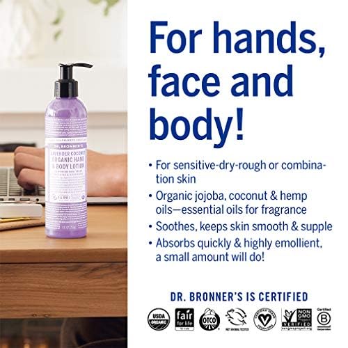 Dr. Bronner's Lavender Gift Set - Nourishing Body Lotion, Vegan & Biodegradable - 1 Soap 12oz, 8oz