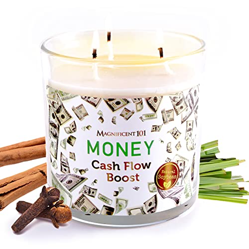 Magnificent 101 Money Candle - Boost Wealth, Soy Wax, Clove & Cinnamon, 56-Hour Burn - 14oz