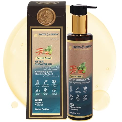 Roots & Herbs Carrot Seeds Body Oil - Deep Hydration, Ayurvedic Blend - 6.76oz