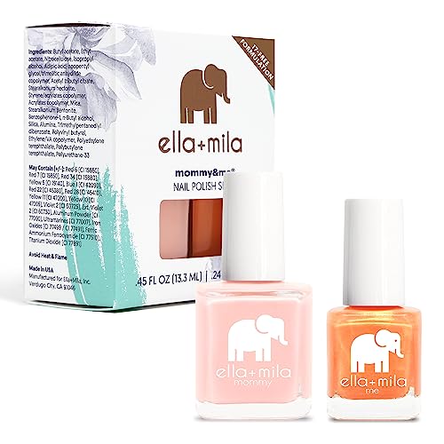 ella+mila Mommy & Me Nail Polish Set - Fast Dry, Chip Resistant, Vegan - Tea Rose & Mango Pop