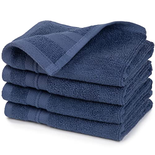 Soft Terry Cotton Washcloth Set - Oeko-Tex Certified, Absorbent for Body & Face - 4 Pack, 13x13