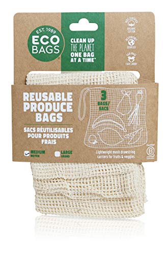 ECOBAGS Organic Cotton Produce Bags - Biodegradable, GOTS Certified, Set of 6, 10"x12"