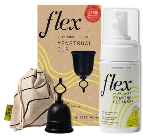 Flex Cup Menstrual Cup Starter Kit - Patented Pull-Tab, Body-Safe, Includes Wash & Discs