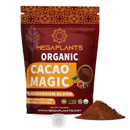 MegaPlants Cacao Magic Mushroom Supplement - Natural Energy Boost, Vegan, 50 Servings