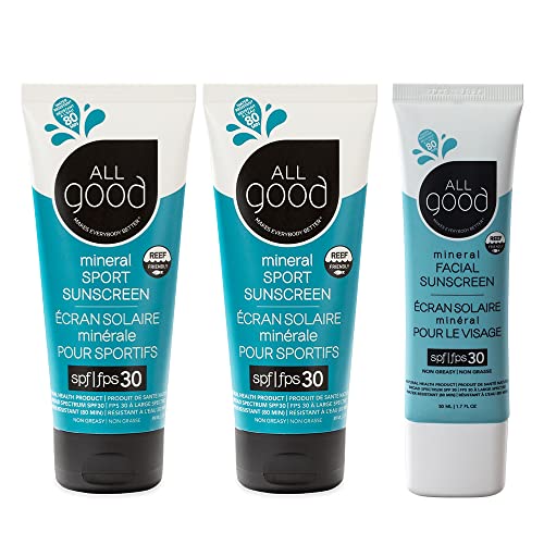 All Good Sport Mineral Sunscreen Bundle - Broad Spectrum SPF 30+, Water Resistant - 3 Pack