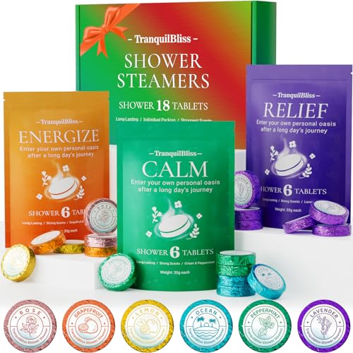 TranquilBliss Shower Steamer Gift Set - Natural Aromatherapy for Relaxation, 18 Pack of Scents