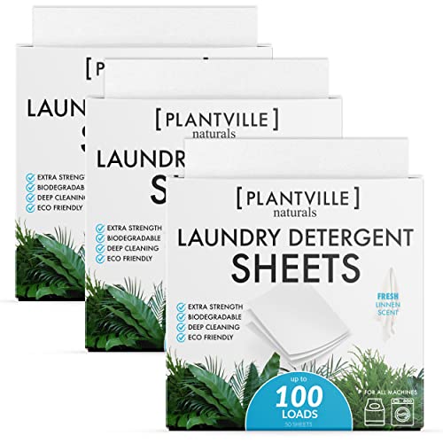 Plantville Laundry Detergent Sheets - Powerful Stain Removal, Biodegradable Fragrance - 30 Sheets