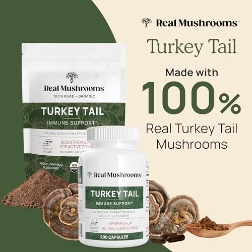 Real Mushrooms Turkey Tail Powder - Immune & Gut Support, 100% Pure Mushroom Extract - 45 Servings