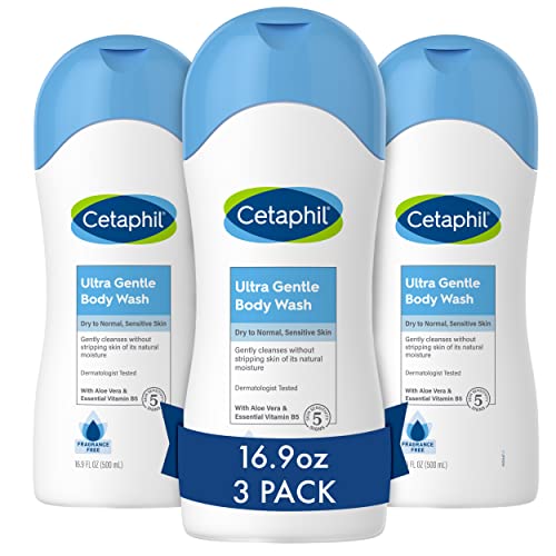 Cetaphil Body Wash - Gentle Cleansing for Sensitive Skin, Aloe Vera & Vitamin B5 - 16.9oz Pack of 3