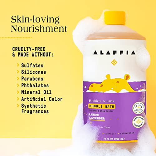 Alaffia Kids Bubble Bath - Gentle Cleansing with Shea Butter & Lavender, Vegan - 32 Fl Oz