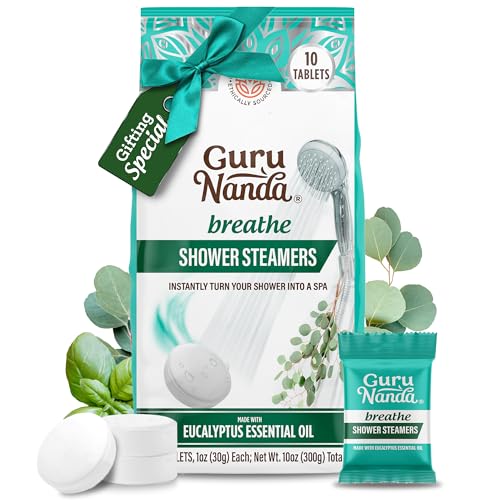 GuruNanda Essence Shower Steamers - Eucalyptus & Basil, Stress Relief, 10 Pack