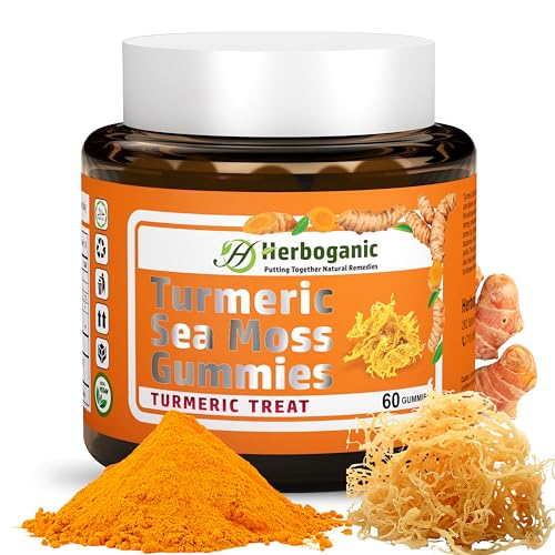 HERBOGANIC Turmeric Sea Moss Gummies - Boost Energy & Skin Health, Vegan & Gluten-Free - 60 Count