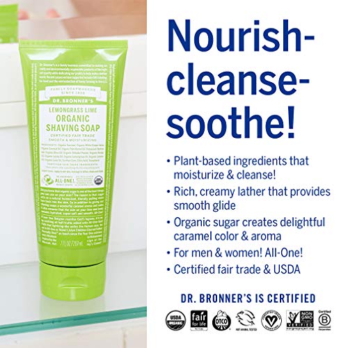 Dr. Bronner's Organic Shaving Soap - Moisturizes and Soothes with Sugar & Shikakai - 7oz