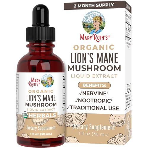 MaryRuth Organics Lion's Mane Mushroom Supplement - Supports Brain Health, Vegan, 1 Fl Oz