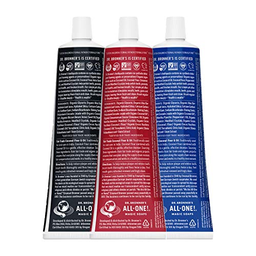 Dr. Bronner’s Toothpaste Variety Pack - 70% Organic, Fluoride-Free, 3 Scents - 5oz Each