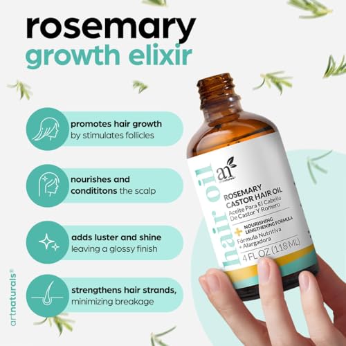 Artnaturals Rosemary Castor Hair Oil - Promotes Growth, Nourishes & Moisturizes - 4 oz Set