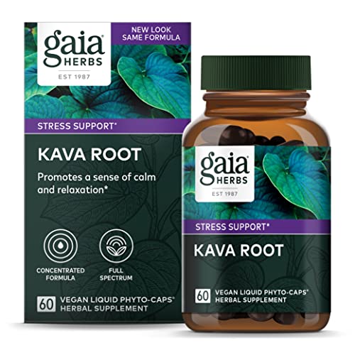 Gaia Herbs Kava Root - Supports Calm & Relaxation, Non-GMO, Vegan - 60 Liquid Phyto-Capsules