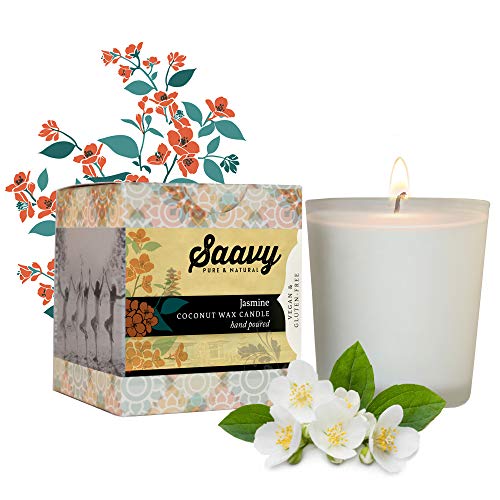 Saavy Naturals Coconut Oil Candle - Long-Lasting, Organic Ingredients, Relaxing Jasmine Scent - 5oz