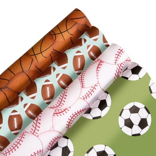 PAPER FAIR Sports Ball Pattern Tissue Paper - Durable, Recyclable, 100 Sheets 14x20in