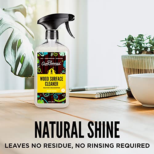 Aunt Fannie's Wood Cleaner Spray - Natural Plant-Based, Safe for Kids & Pets, Lemon Scent - 16.9oz