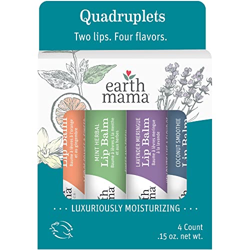 Earth Mama Lip Balm 4-Pack - Hydrating, Organic Ingredients, Assorted Flavors - 0.15oz Each