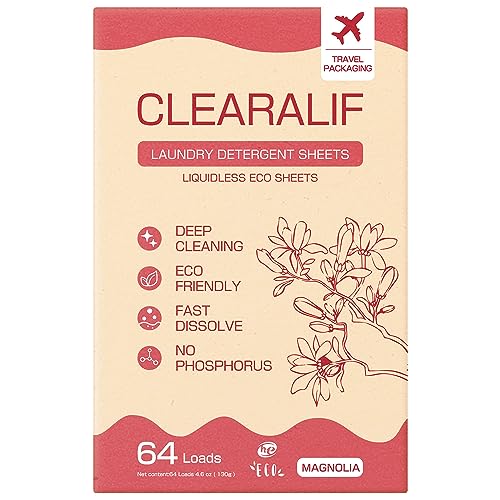 CLEARALIF Laundry Detergent Sheets - Powerful Stain Removal, Hypoallergenic, Magnolia - 64 Loads