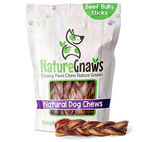 Nature Gnaws Dog Treat - Natural Beef Chew, Supports Dental Health, 5-6" Braided Sticks, 3 Count