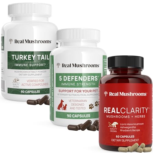 Real Mushrooms Mushroom Supplement Bundle - Boosts Mental Clarity & Immune Strength - 240 Capsules