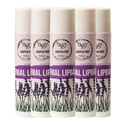 SoapFactory Natural Lip Balm - Hydrates & Soothes Dry Lips, Vegan & Organic - 0.17oz, Pack of 5