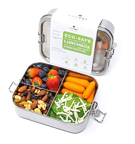 ecozoi Stainless Steel Lunch Box - Leak Proof, 3 Compartments, BPA Free, 24oz with Sauce Container