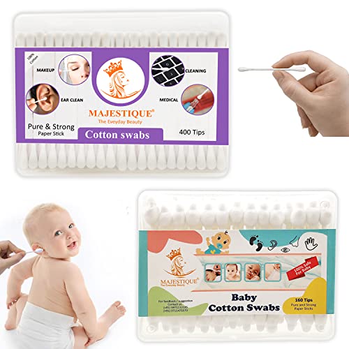 Majestique Baby Cotton Swabs - Gentle Cleaning for Sensitive Skin, Biodegradable - 80 & 200 Swabs