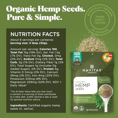 Navitas Organics Raw Hemp Seeds - Complete Protein, Omega Fatty Acids, Gluten-Free - 8oz