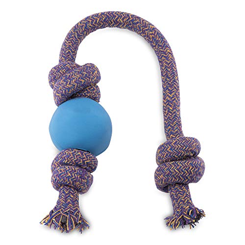 Beco Ball on Rope Dog Toy - Durable Natural Rubber & Recycled Cotton, Vanilla Scented - 12in