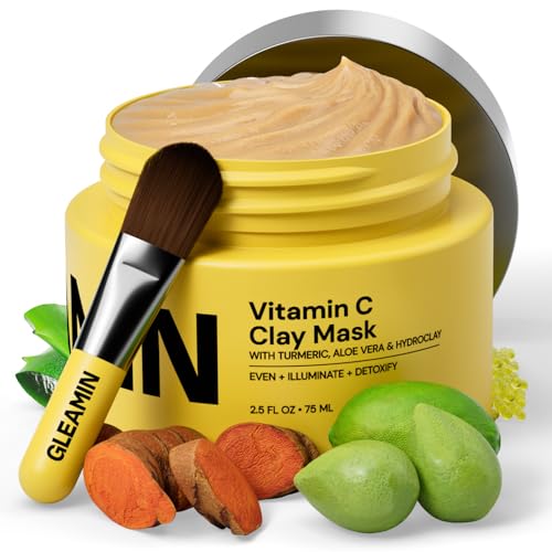 Gleamin Vitamin C Clay Mask - Brightens Skin, Targets Dark Spots, Detoxifies Pores - 2.5 Oz