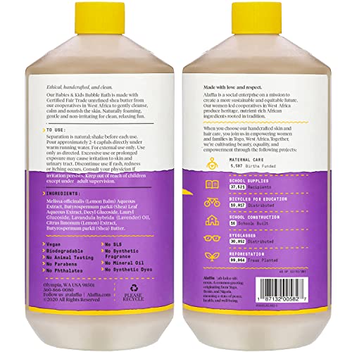 Alaffia Kids Bubble Bath - Gentle Cleansing with Shea Butter & Lavender, Vegan - 32 Fl Oz