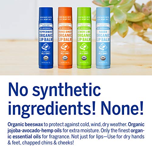 Dr. Bronner's Organic Lip Balm - Hydrating, Cruelty-Free, Made with Beeswax & Jojoba Oil - 6-Pack