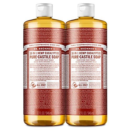 Dr. Bronner's Body Soap - Organic Oils, Fair Trade Ingredients, Vegan - Eucalyptus, 32oz 2-Pack