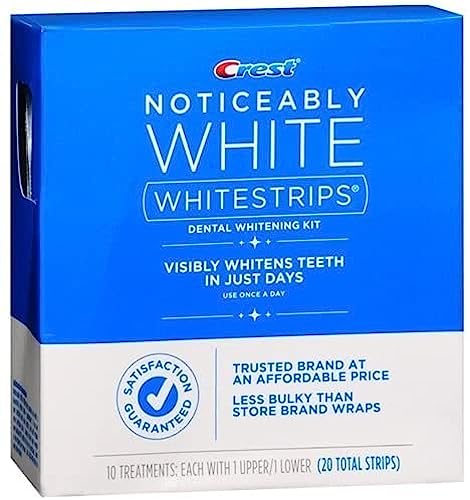 Crest Noticeably White Teeth Whitening Strips - Safe, Fast Results, 20 Treatments/40 Strips