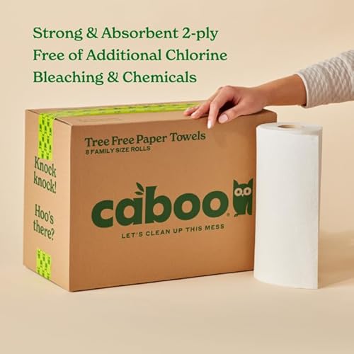 Caboo Tree Free Paper Towels - Strong, Absorbent, Biodegradable, Hypoallergenic - 6 Rolls