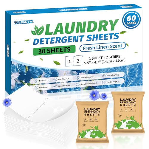 FIXSMITH Laundry Detergent Sheets - Deep Cleaning, Hypoallergenic, Plastic-Free - 30 Sheets