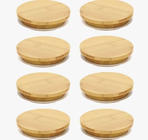 Bamboo Wooden Mason Jar Lids - Keep Food Fresh, BPA-Free, Dishwasher Safe - Set of 8