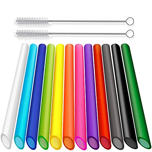 ALINK Reusable Boba Straws Set - BPA-Free, Angled Tips, Dishwasher Safe - 12 Pcs, 10.5" Long