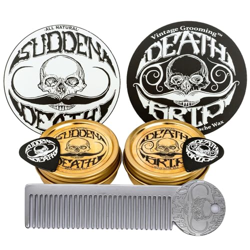 Vintage Grooming Co. Moustache Care Set - Strong Hold, All-Natural Ingredients - 2 Wax & Comb Kit